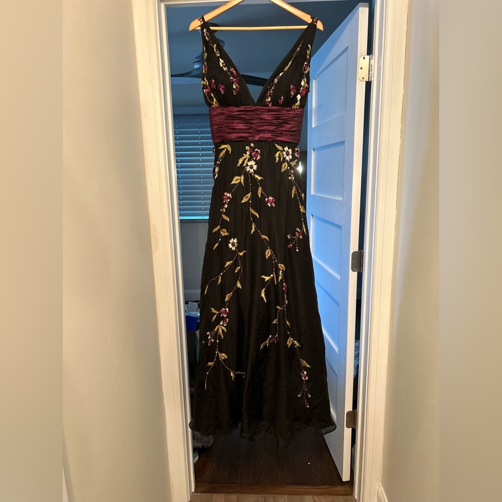 Jovani black gown with flower detailing. Size 10.